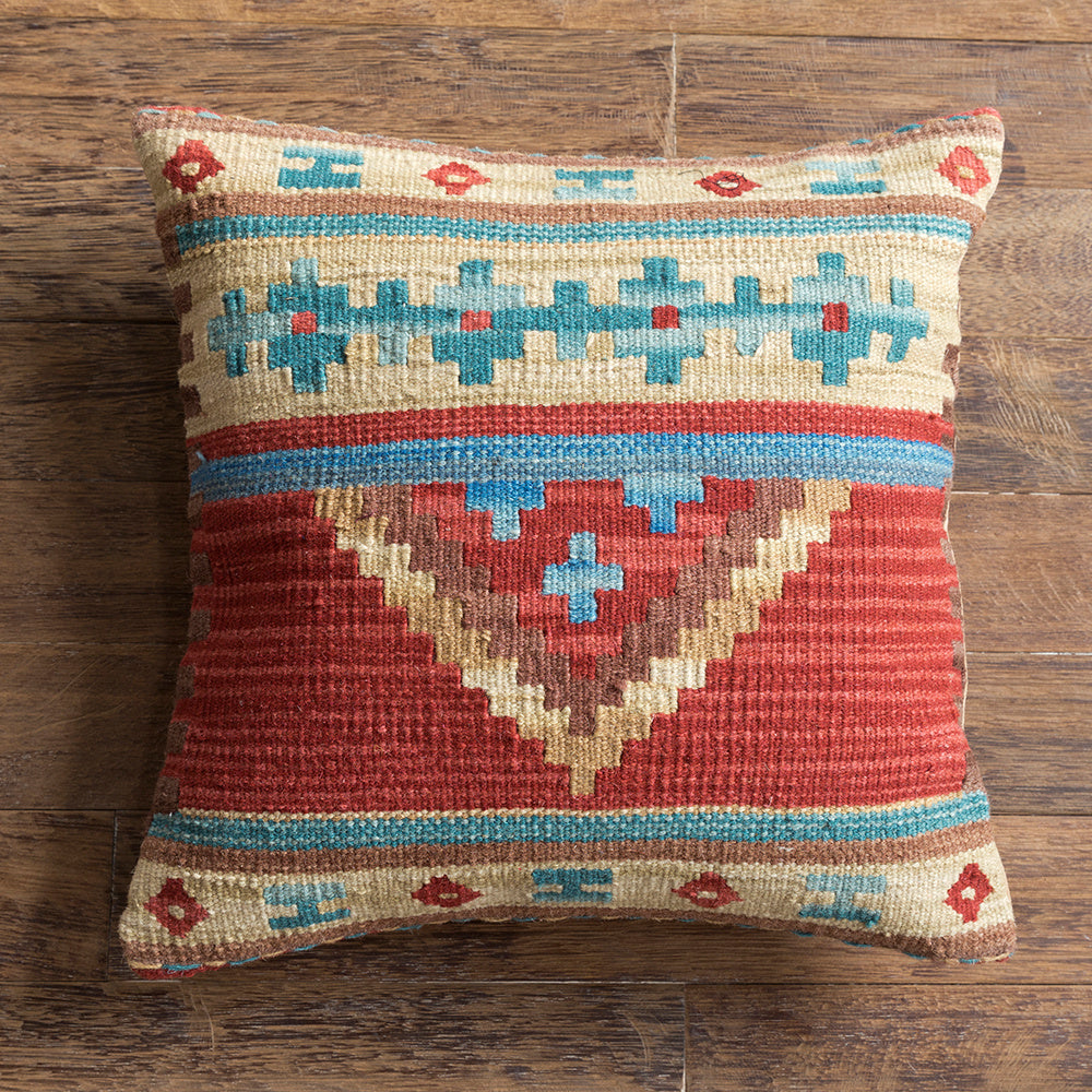 Housse de coussin en laine dure tissée à la main de style ethnique Kilim de style campagnard américain importé d'Inde