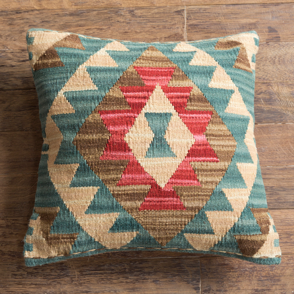 Housse de coussin en laine dure tissée à la main de style ethnique Kilim de style campagnard américain importé d'Inde