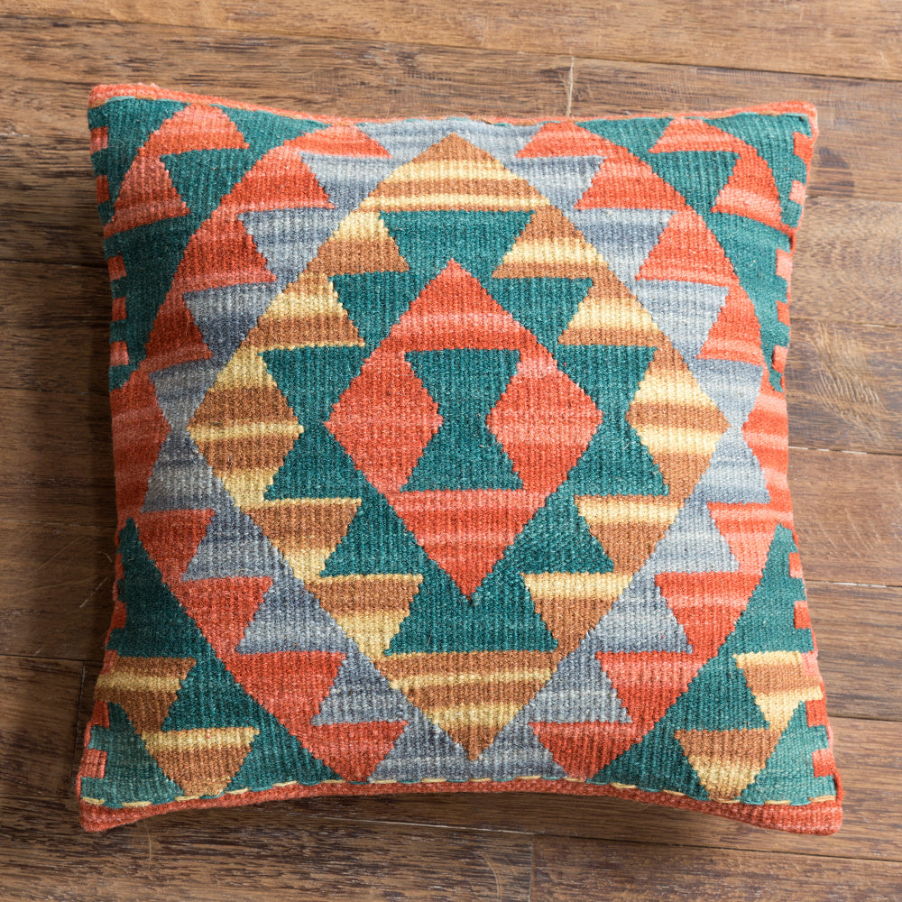 Housse de coussin en laine dure tissée à la main de style ethnique Kilim de style campagnard américain importé d'Inde