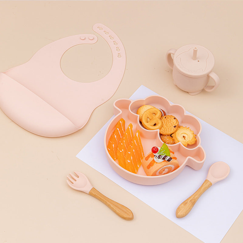 Baby Dinner Plate Food Grade Silicone Infant Learning To Eat Grid Plate