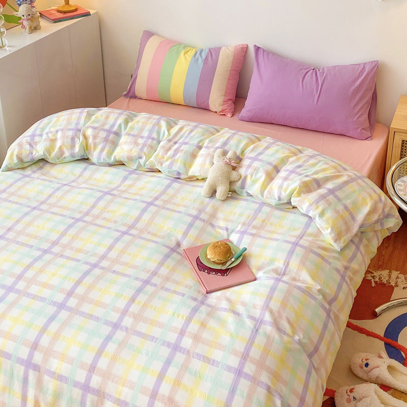 Rainbow Strips Korean Princess Style Bedding Cotton Girl Heart Sheet Duvet Cover