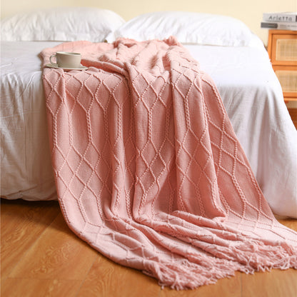 Pure Color Coral Fleece Knitted Sofa Blanket