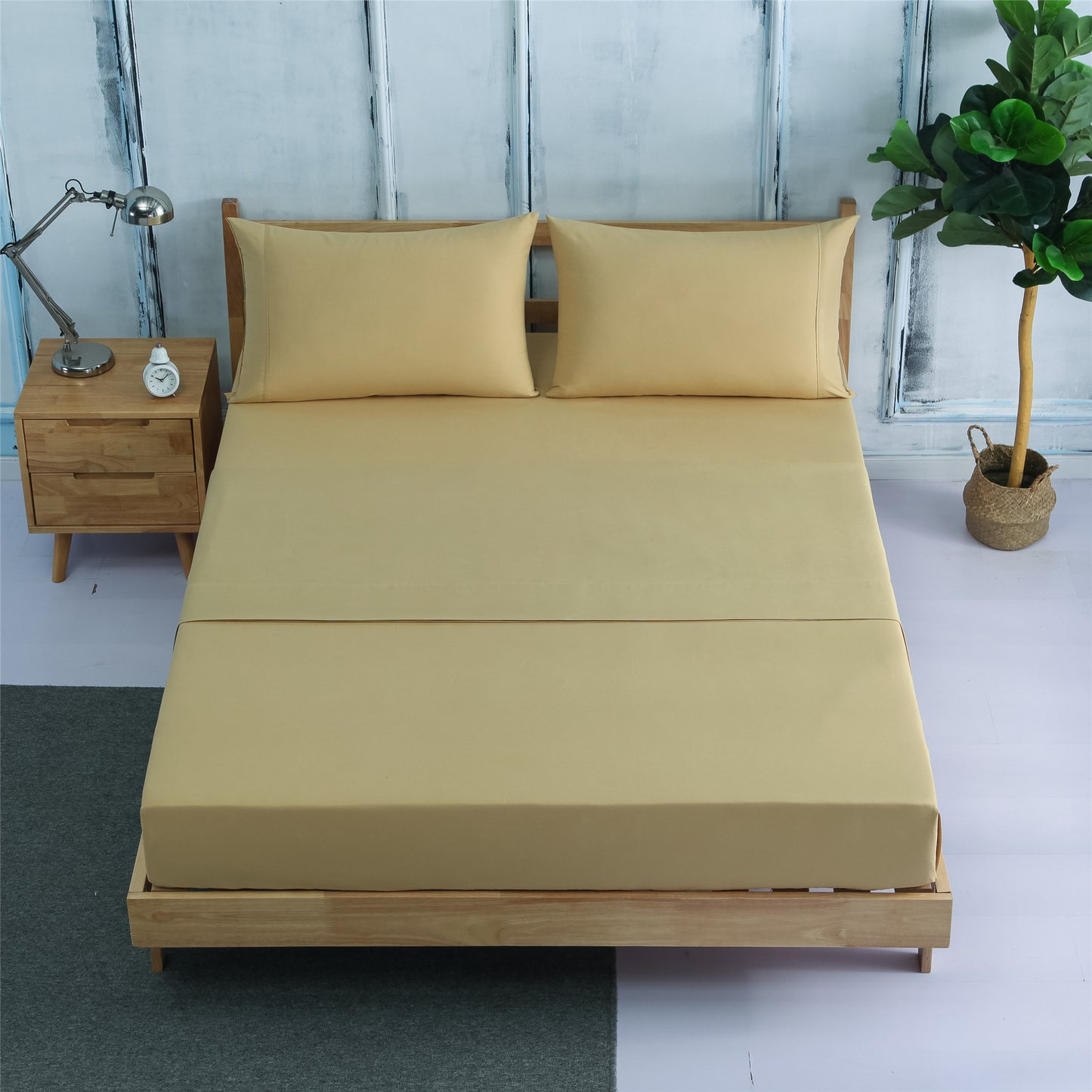 Ropa de cama de cuatro piezas, sábana, sábana, Amazon AliExpress Venta caliente de cuatro piezas liso cepillado