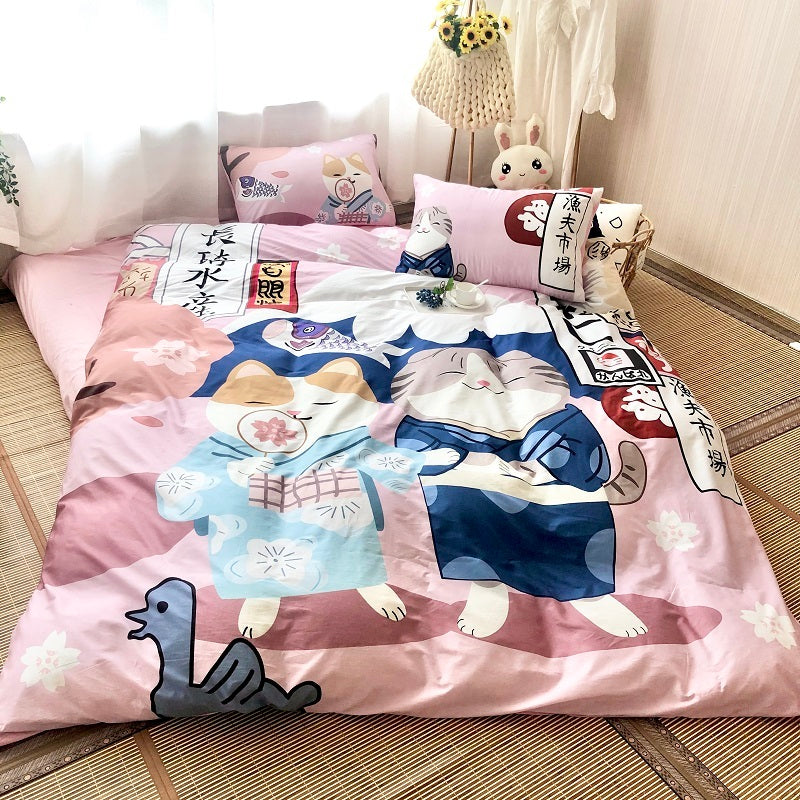 Four-piece Japanese-style Cute Cartoon Duvet Cover