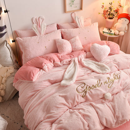 Tutu Velvet Four-piece Princess Style Baby Velvet Bed Sheet Duvet Cover Girl Heart Coral Velvet Warm Bedding Thickening