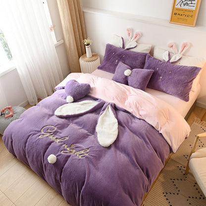 Tutu Velvet Four-piece Princess Style Baby Velvet Bed Sheet Duvet Cover Girl Heart Coral Velvet Warm Bedding Thickening