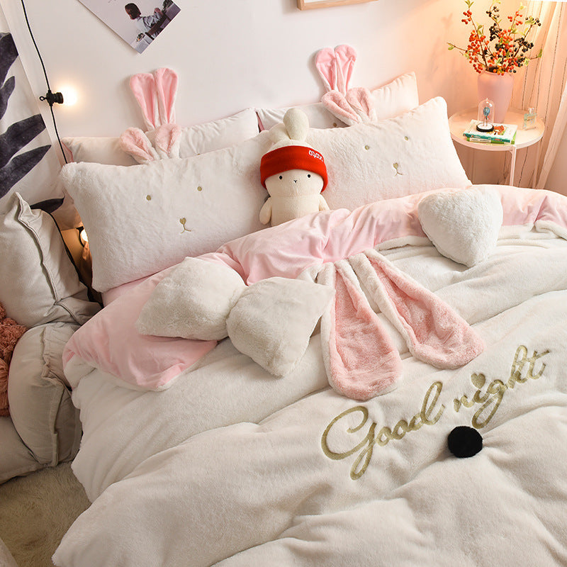 Tutu Velvet Four-piece Princess Style Baby Velvet Bed Sheet Duvet Cover Girl Heart Coral Velvet Warm Bedding Thickening