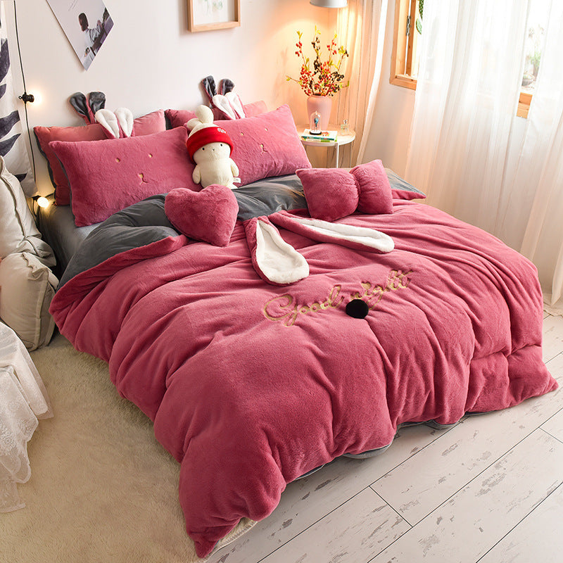 Tutu Velvet Four-piece Princess Style Baby Velvet Bed Sheet Duvet Cover Girl Heart Coral Velvet Warm Bedding Thickening