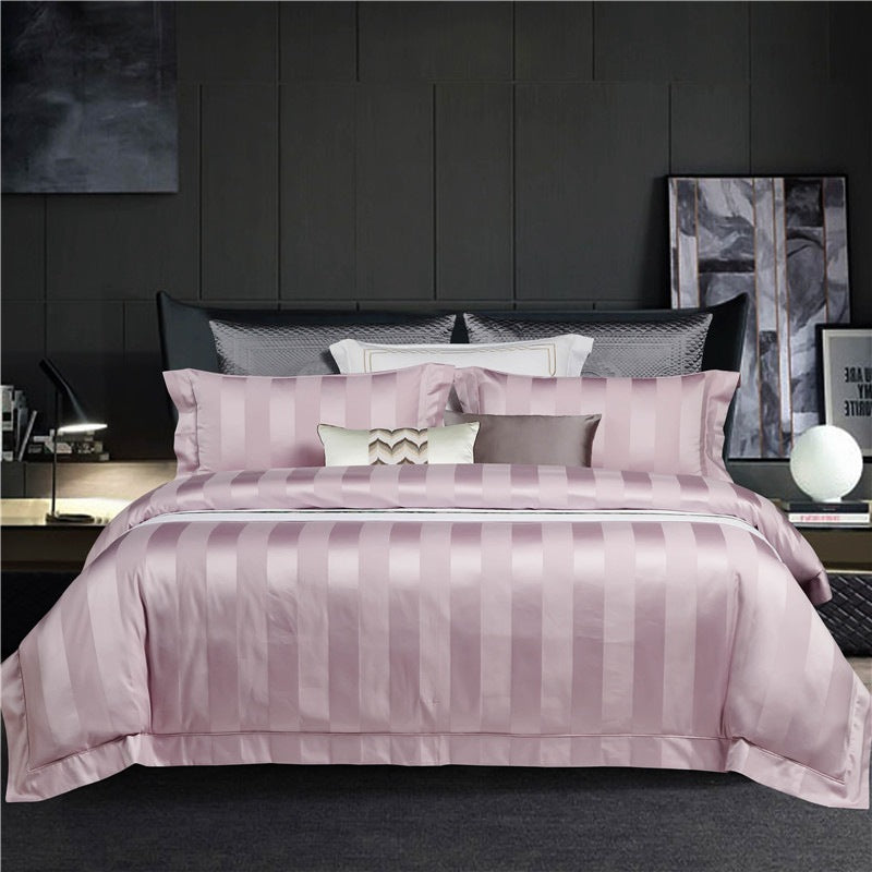 New Style 100s Long-staple Cotton Four-piece Set Of Pure Color Simple Quilt Cover Bed Sheet Hotel Style Four-piece Bedding