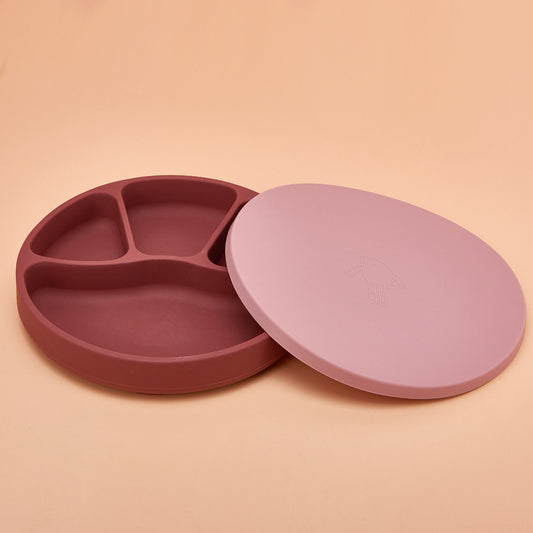 Assiette à dîner en silicone avec ventouse et couvercle pour compléments alimentaires