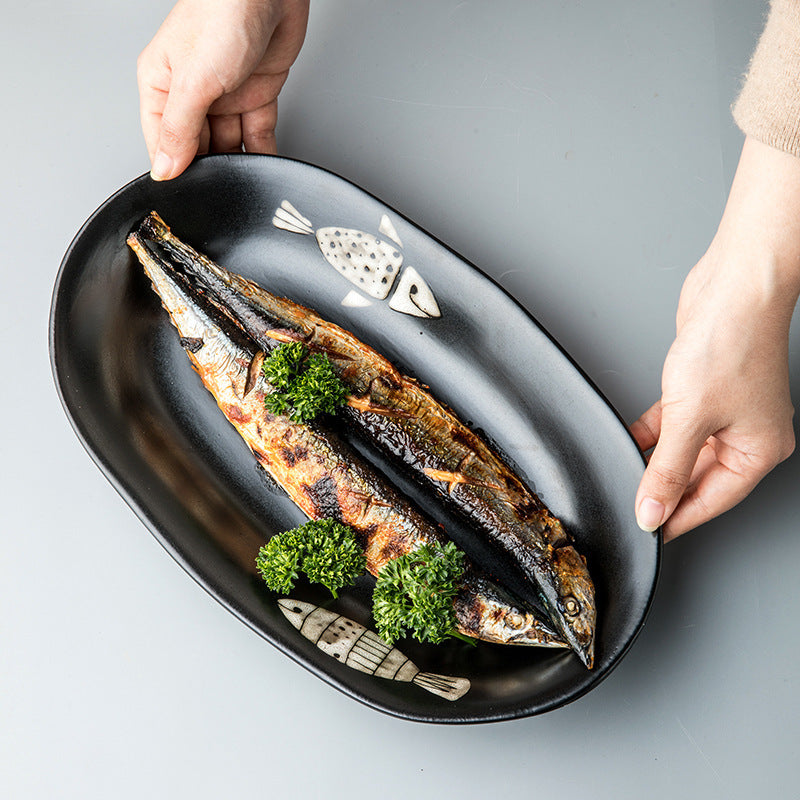 Assiette à poisson japonaise peinte à la main Grande assiette à poisson