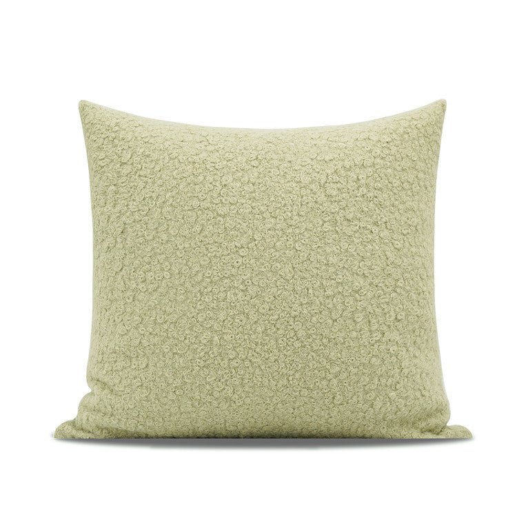 Coussin en rouleau de fausse laine verte Matcha nordique, oreiller pour fille, modèle de chambre d'enfant, oreiller carré