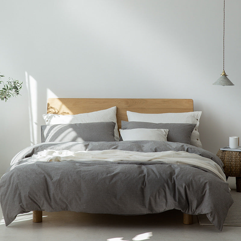 Japanese Style Muji-style Bed And Breakfast Pure Color Lattice Single And Double Duvet Cover Bed Sheet