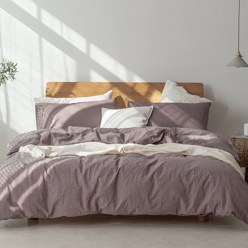 Japanese Style Muji-style Bed And Breakfast Pure Color Lattice Single And Double Duvet Cover Bed Sheet