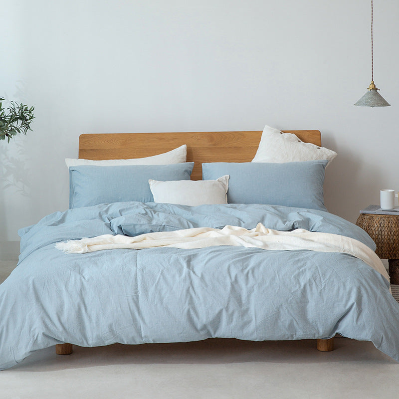 Japanese Style Muji-style Bed And Breakfast Pure Color Lattice Single And Double Duvet Cover Bed Sheet