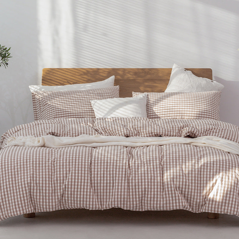 Housse de couette et drap de lit simple et double en treillis de couleur pure de style japonais Muji Bed &amp; Breakfast