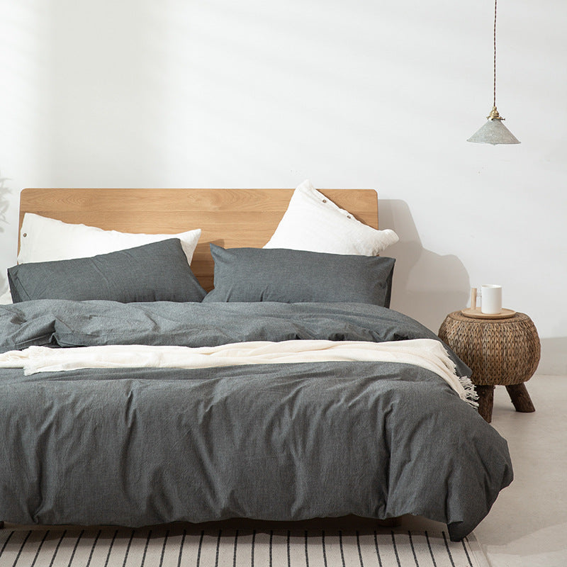 Housse de couette et drap de lit simple et double en treillis de couleur pure de style japonais Muji Bed &amp; Breakfast