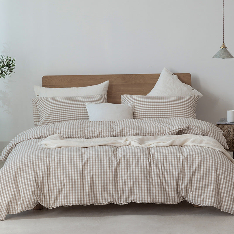 Housse de couette et drap de lit simple et double en treillis de couleur pure de style japonais Muji Bed &amp; Breakfast