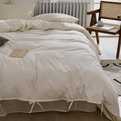 Ensemble quatre pièces en pur coton, housse de couette et drap de lit en coton blanc