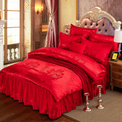 Satin bedspread bed skirt four-piece suit