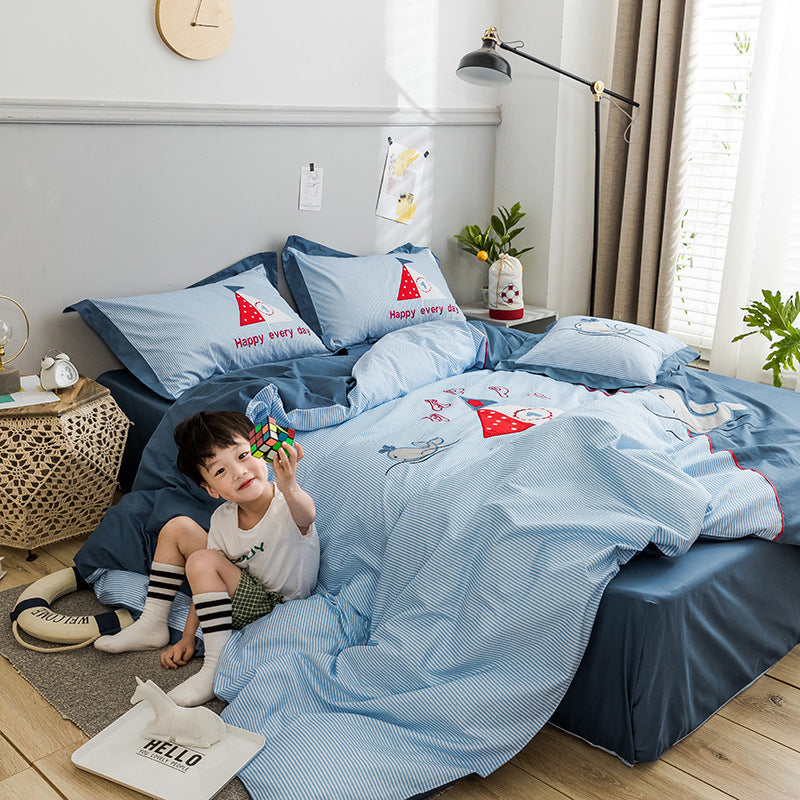 Cuatro juegos de ropa de cama para niños.