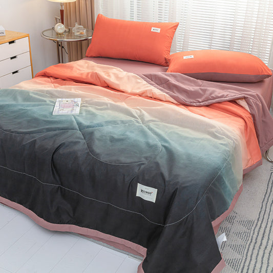 Juego de cama de cuatro piezas con edredón de verano estampado y lavable a máquina