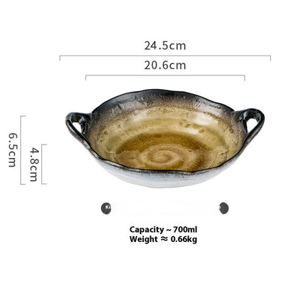 Creative Ceramic Crackle Glaze Binaural Good-looking Household Dinner Plate