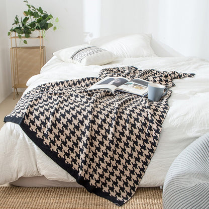 Cotton Sofa Cover Black And White Houndstooth Knitted Wool Air Conditioning Blanket