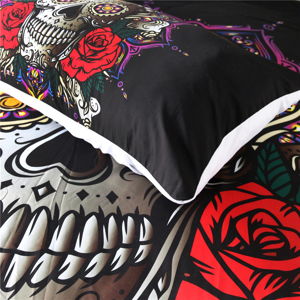 Three-piece bedding set with skull quilt cover