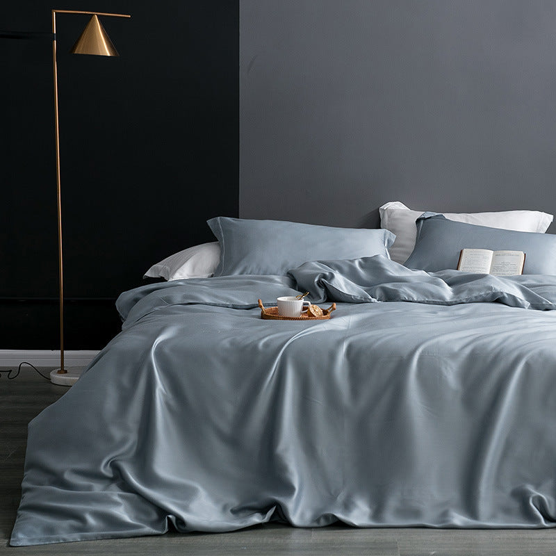 Ice silk pure color simple duvet cover sheet