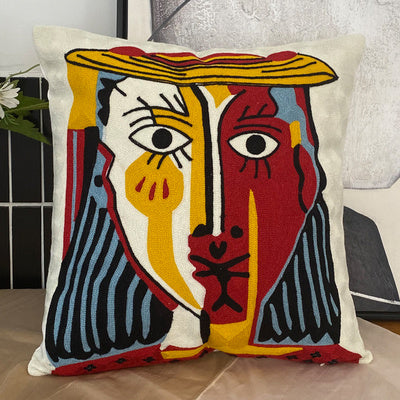 Coussin brodé contre la taie d'oreiller abstraite Picasso en trois dimensions