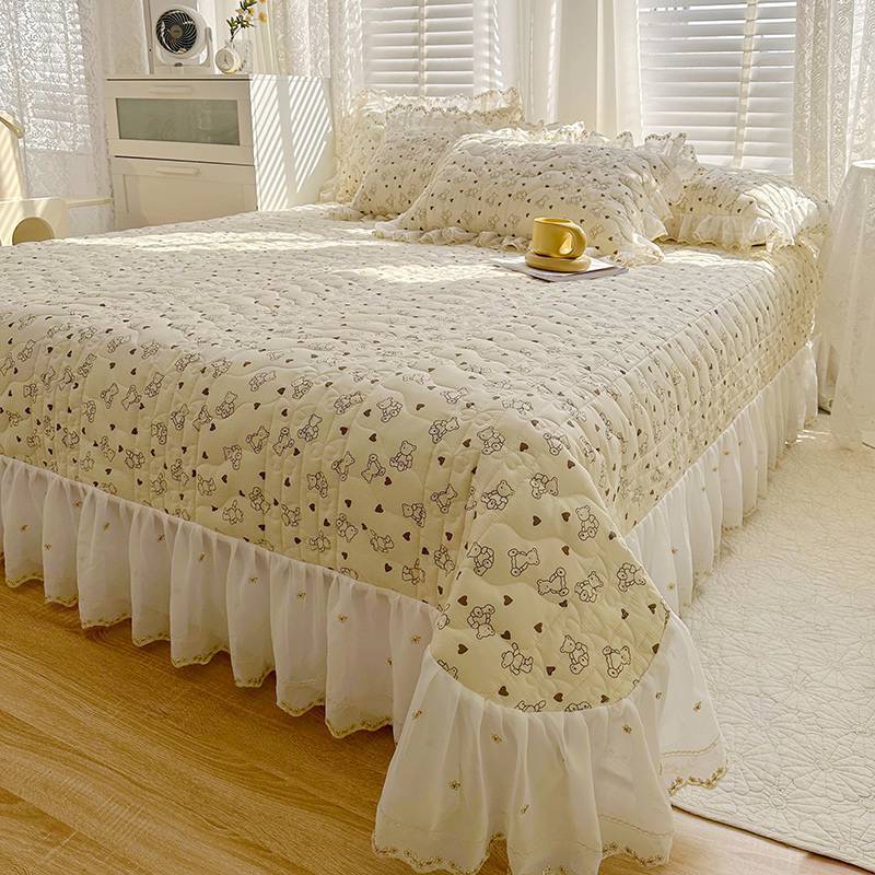 Cotton Lace Embroidery Quilted Bed Cover Series Three-piece Set