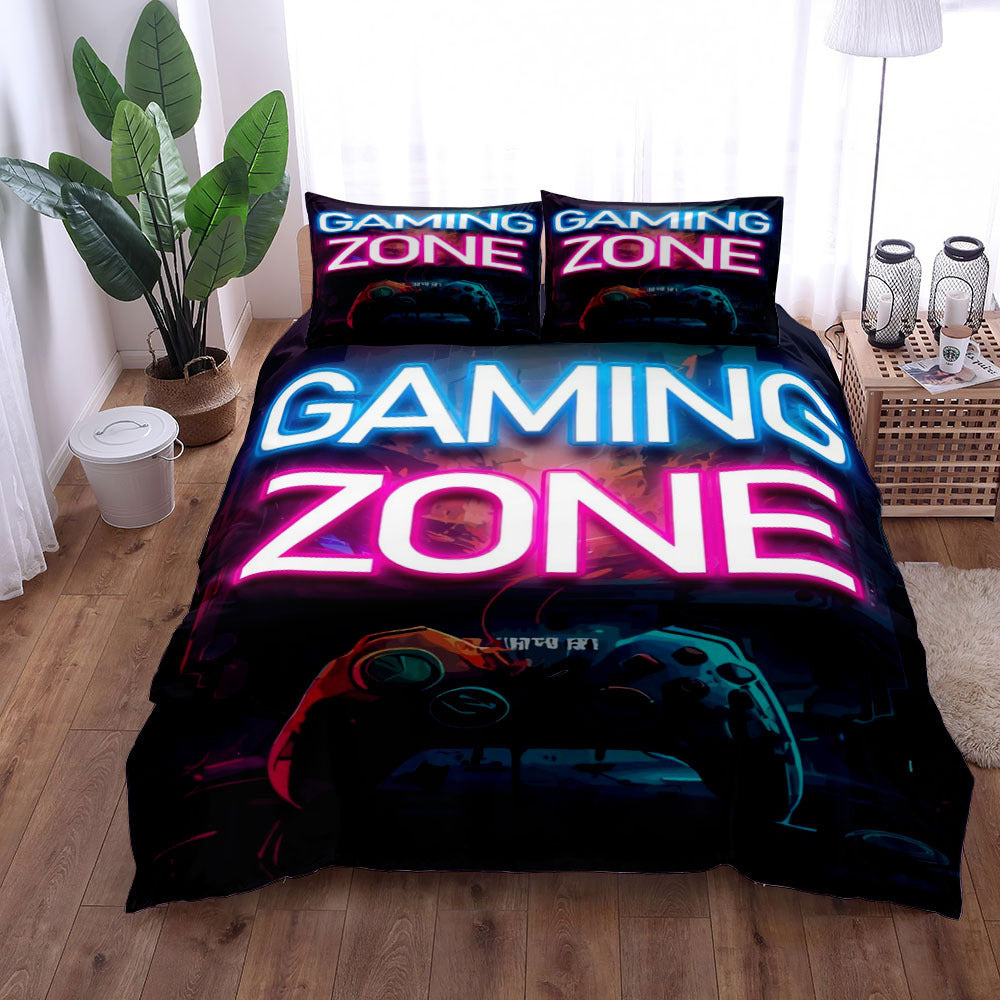 Juego de cama de tres piezas con estampado Gamepad 2023, funda de almohada y sábana