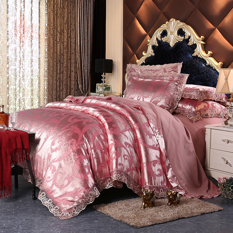 Four-Piece Cotton Bedding With European Style Jacquard Satin