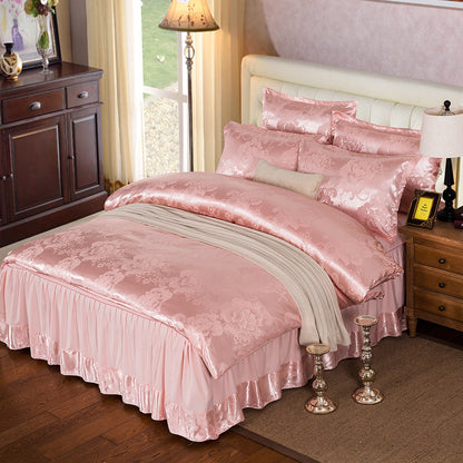 Satin bedspread bed skirt four-piece suit