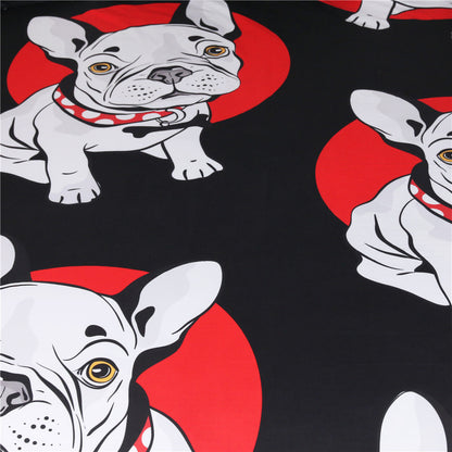 Juego de cama de tres piezas con bulldog rojo y negro