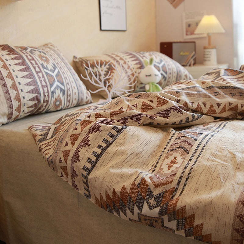 Bohemian Brown Bed Cotton Geometric Pattern