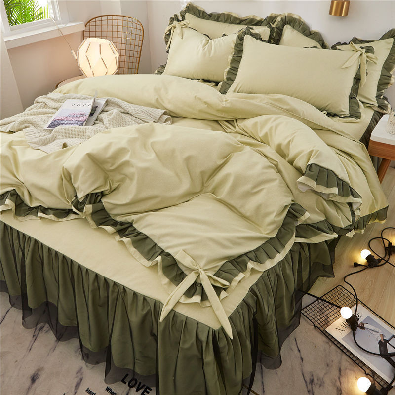 Pure cotton four-piece simple cotton bedspread lace