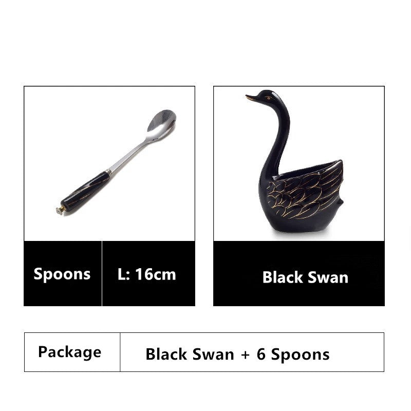 Ceramic Swan Stand Holder Fruit Forks kitchen Cutlery Cake Dessert Fork Spoon Set