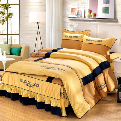 Solid color cotton bed skirt set of four