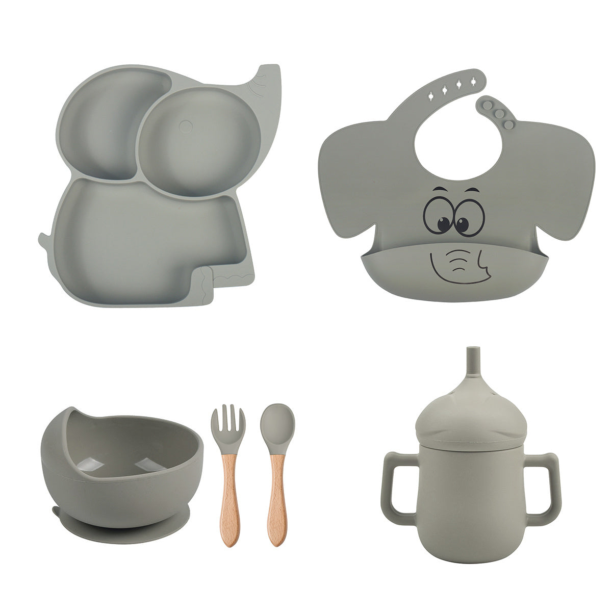 Ensemble de vaisselle en silicone pour enfants à motif d'éléphant