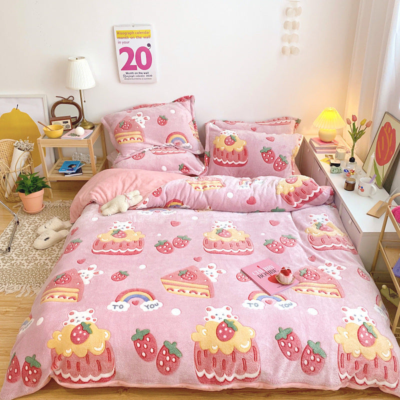 Thick And Warm Snow Fleece Four-Piece Cartoon Fleece Bedding