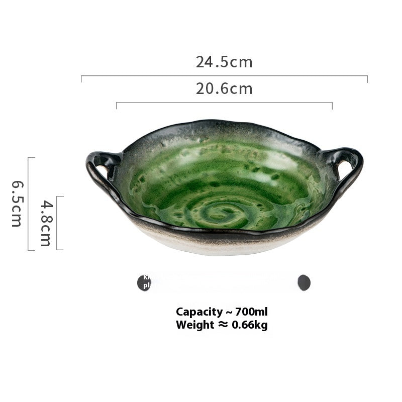 Creative Ceramic Crackle Glaze Binaural Good-looking Household Dinner Plate