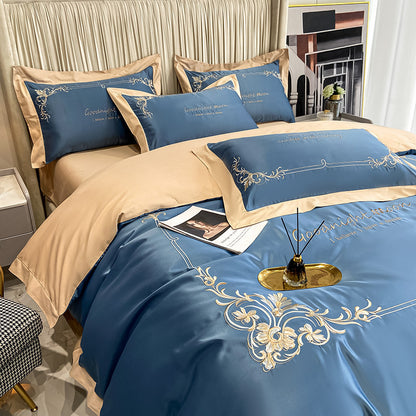 Four-piece Pure Cotton Washed Silk Embroidered Bedding Set