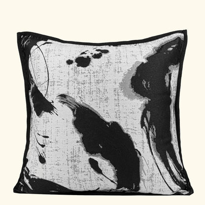 Coussin noir et blanc à motif de trait d'encre