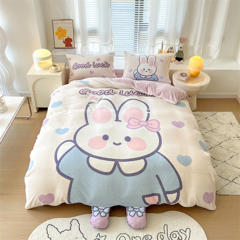 Cartoon Thickened Milk Velvet Four Piece Bedding