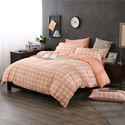 Three-piece Checked Bed Sheet Set