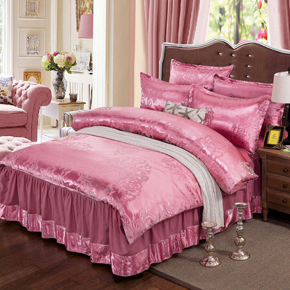 Satin bedspread bed skirt four-piece suit