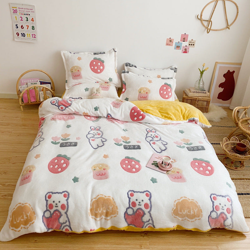 Thick And Warm Snow Fleece Four-Piece Cartoon Fleece Bedding