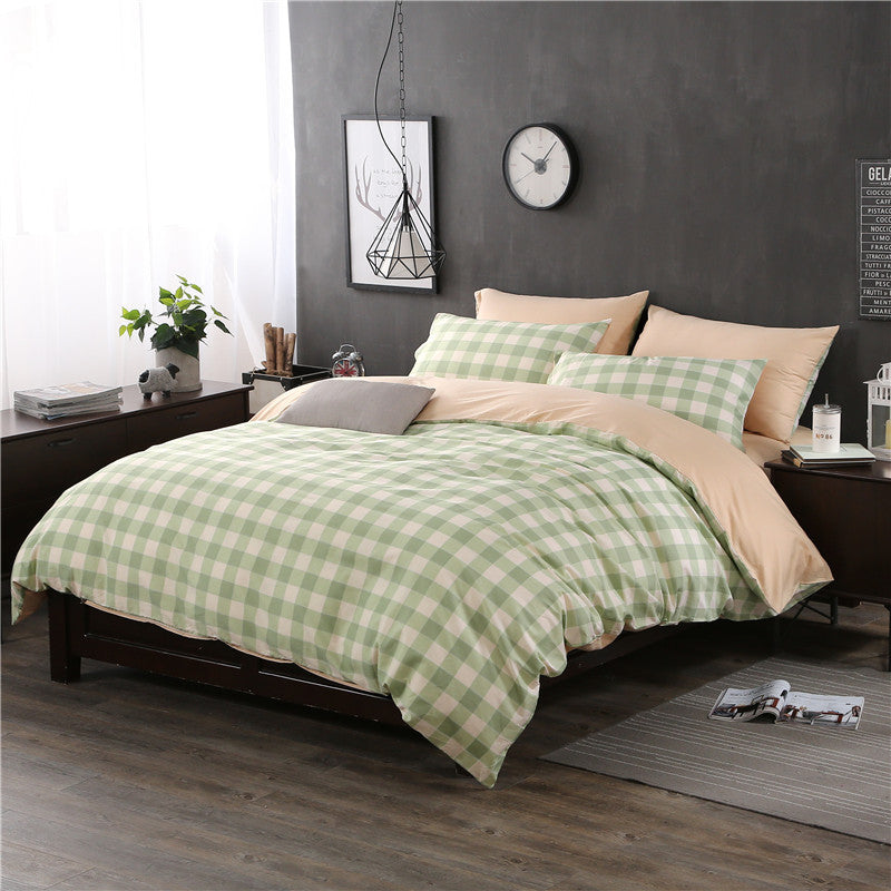 Three-piece Checked Bed Sheet Set